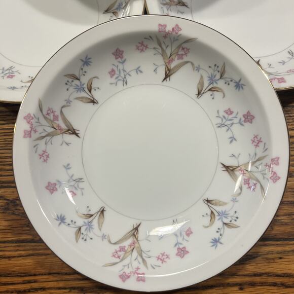 6 Vintage Meito China Japan "Lucille" Rimmed Soup Cereal Bowls Floral PRISTINE!! - Picture 2 of 11